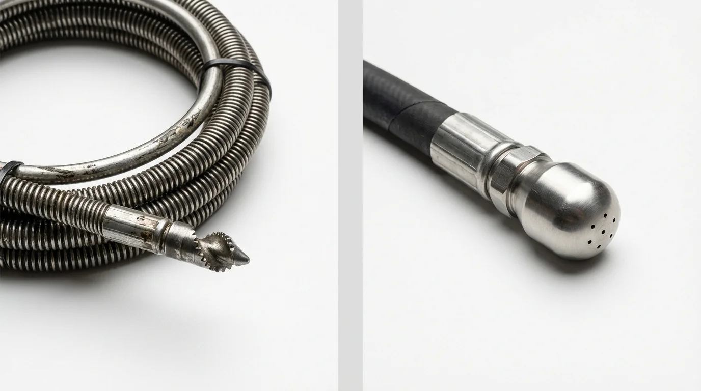 Drain snake cable and hydro jetting nozzle used for drain cleaning in North Bend, WA