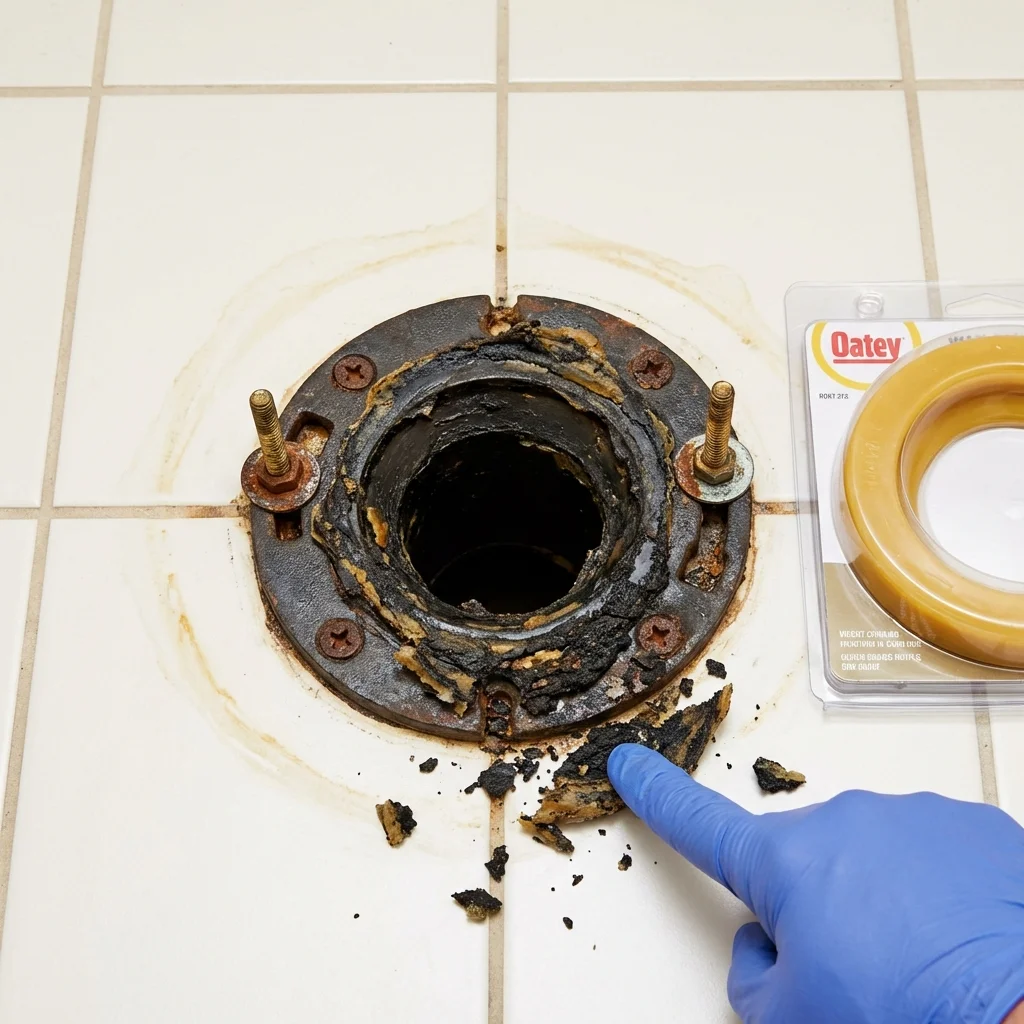 Failed wax ring showing water seepage at the base of a toilet in a North Bend, WA home